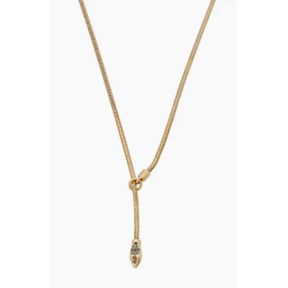 All Saints Necklace Gold Plated Pave Snake Head Lariat Pendant Slide - Picture 3 of 12